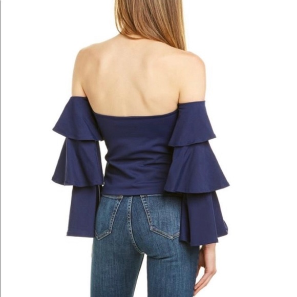 NWT Susana Monaco CREAM Off The Shoulder Tiered Ruffle Bell Sleeve Top S… - Picture 3 of 8